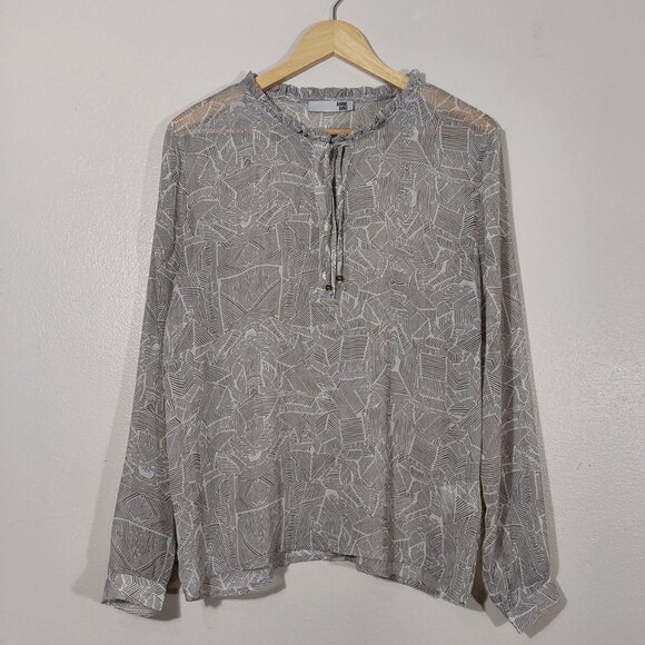 Anine Bing Semi-Sheer Chiffon Blouse Ruffled High Neck Tie - Good Cond - Med - Picture 2 of 10